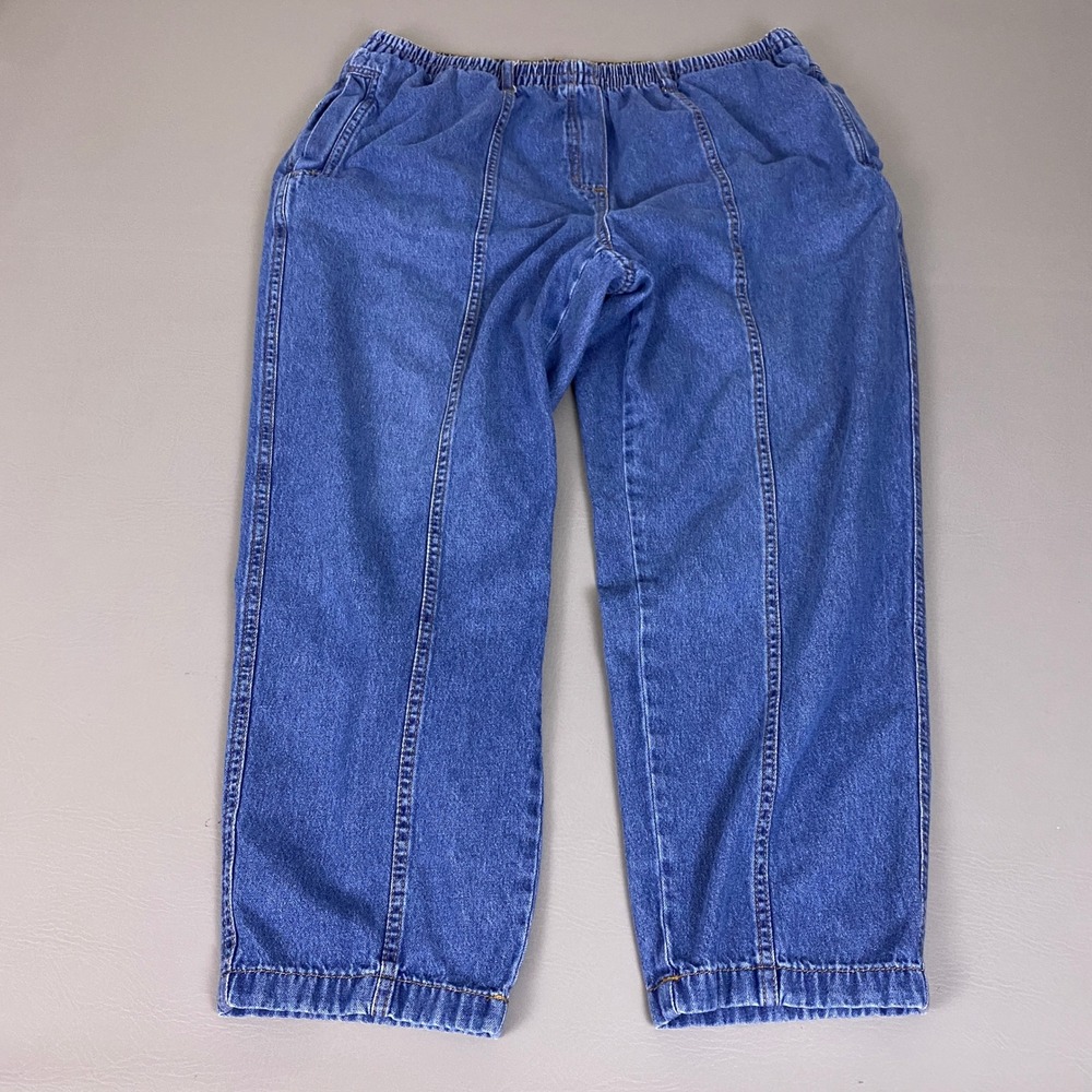 Roamans Jeans Womens Plus Size 20W Blue Denim Elastic Pull On Tapered Seam Front
